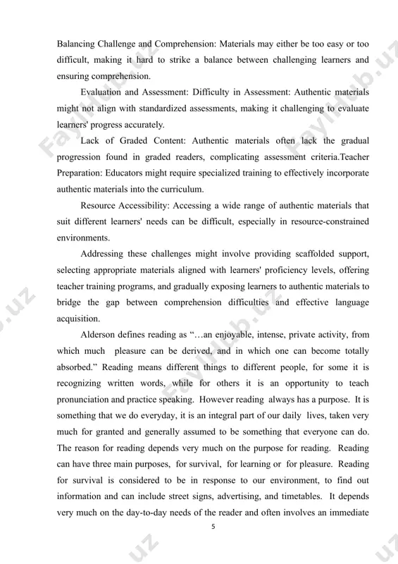 onsidered to be the type of reading done in the classroom and is goal orientated. while reading for pleasure is something that does not have to be done. - the transfer of meaning from one mind to another; - the transfer of a message from writer to reader; - how we get meaning by reading; - how the reader, the writer and the text all contribute to the process. readers process texts in two ways, either top-down or bottom-up. bottom-up processing is when the reader builds up meaning by reading word for word, letter for letter, carefully scrutinizing both vocabulary and syntax. this is often associated with poor or slow readers, but can sometimes occur when the readers own schema knowledge is inadequate. top-down processing is the opposite, where a global meaning of the text is obtained, through “clues” in the text and the reader’s good schema knowledge. this is …