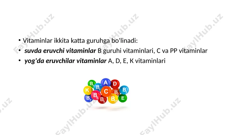 karotin va yog‘li kislotalarning nobud bo‘lishini oldini oladi. birlashtiruvchi to‘qimalar, sochlar, tirnoq kasalliklarida, husnbuzarlarni davolashda qo‘llaniladi.tokoferol - ko‘payish vitamini tokoferol (e vitamin, ko‘payish vitamini) muskul va jinsiy bezlar faoliyatini kuchaytiradi, ichki a’zolarda yog‘da eriydigan barcha vitaminalar, ayniqsa retinol to‘planishiga yordam beradi. o‘simliklarning yashil qismi hamda ulardan olinadigan moyda (masalan, kungaboqar moyida) mo‘l bo‘ladi. vitamin e: teri kasalliklari kelib chiqmasligi uchun zarur. bu vitamin sut , tuxum sarig‘i va sabzavotlarda ko‘p bo‘ladi.e vitaminining tabiiy manbalari asosiy ozuqaviy manbalar bu — o‘simlik yog‘lari (asosan rafinadlanmagan), jigar, tuxum, yormalar va dukkaklik o‘simliklar. hayvonlardan olinadigan mahsulotlar orasida tuxum e vitaminining bulog‘i hisoblanadi. tokoferol o‘simliklar tarkibida ham bor, eng boyi bug‘doy, o‘simlik yog‘i, soya, ismaloq, barglari ko‘katlar va boshoqli o‘simliklardir. agar ovqatlaringizda mana shu mahsulotlar bilan birgalikda jonzotlar yog‘laridan foydalansangiz, ye vitamini organizmga yaxshi singgadi. tokoferol organizmda qisqa vaqt saqlanadi, shuning uchun ushbu mahsulotlardan tayyorlangan taomlarni har kuni iste’mol qilish maqsadga muvofiq.e vitamini foydalari organizmning …