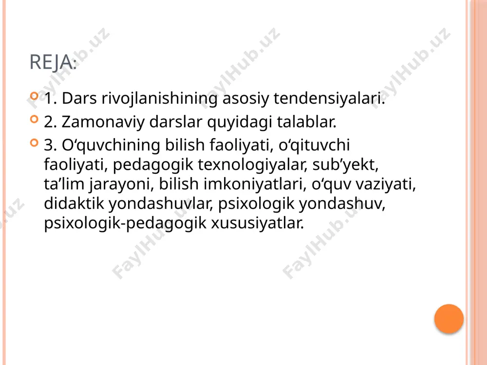alni uz ichiga oladi: texnika masalalari texnologiya bilan birga, kupgina maxsus materiallar texonlogiya bilan parallel, ishlab chiqarishning aniq ekonomikasi va tashkil etilishi esa tegishli texnologiya masalalari bilan birgalikda urganiladi. darslarni klassifikasiyalashning boshqa bir alomati ularni utkazish usullaridir. utkazish usullari, deganda, o‘qituvchining ma’lum maqsadga karatilgan faoliyatida, darsni utkazish uslubida ifodalangan tashkiliy va boshqa momentlar majmui tushuniladi. shu nuktai nazardan darslarning quyidagi tiplari bo‘ladi: leksiya darsi, suxbat darsi, ekskursiya darsi, kinodars, o‘quvchilarning mustaqil ishlari darsi, laboratoriya ishi, amaliy ish, aralash dars. bu klassifikasiyani seminar darslari, nazorat ishlar, sinovlar, munozara darslari, demonstrasiya darslari va shu kabilarni kushib kengaytirish mumkin. bunday klassifikasiyani xam asosiy klassifikasiya sifatida kabul qilib bulmaydi. bunga sabab shuki, birinchidan, u barkaror bo‘la olmaydi, chunki ilgor pedagogik tajriba darslarni utkazishning yangi, original usullarini ilgari suryapti, ikkinchidan, ish tajribasida bunday darslar «sof» xolda juda kam uchraydi, ularning kupchiligi, garchi ayrim xollarda leksiya darsi, ekskursiya darsi, seminar darsi, sinov darsi va shu kabilar …