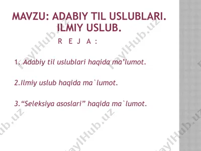 adabiy til uslublari. ilmiy uslub. — PPTX