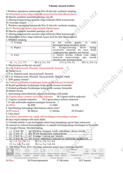 yakuniy nazorat testlari — DOCX