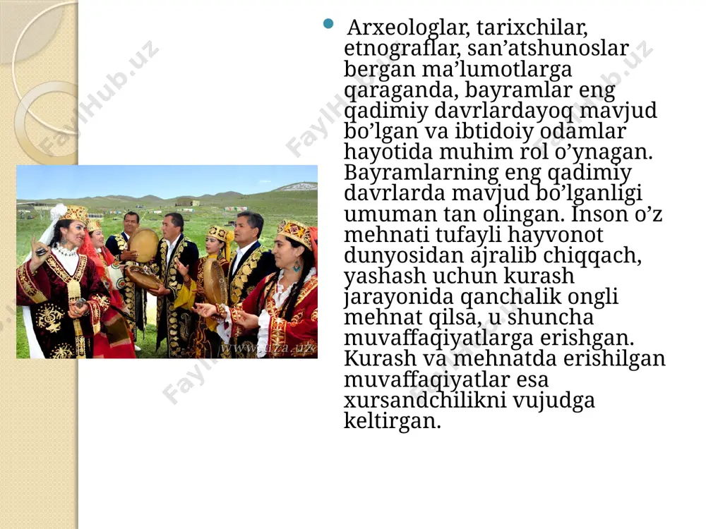 ni o’rganishda x-xi asrlarda yashagan buyuk ensiklopedist olim abu rayxon beruniyning "qadimgi xalqlardan qolgan yodgorliklar" asari muhim rol o’ynaydi. image2.jpeg image3.jpeg image4.jpeg image5.jpeg /docprops/thumbnail.jpeg