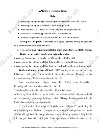 testologiya tarixi — DOCX
