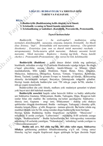 buddaviylik va xristianlikning tarixi va falasafasi — DOCX