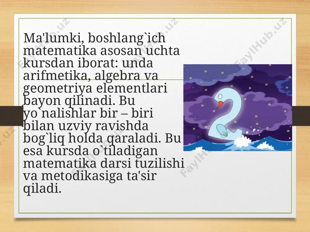 at qilish darsi. 6. muammoli dars. 7. andozasiz dars. foydalangan adabiyoti 1. mavlonova r. va boshq. pedagogika. - t.: o'qituvchi, 2. m.axmedov, n.abduraxmonova, m.jumayev. birinchi sinf matematika darsligi. ) toshkent. “ turon-iqbol,” 3. milliy istiqlol g’oyasi: asosiy tushuncha va tamoyillar. – t.: o’zbekiston, 4. mavlonova r., to’raeva o., xoliqberdieva k. pedagogika. – t.: o’qituvchi, 5. n. u. bikbayeva, e. yangabayeva, k. m. girfanova to’rtinchi sinf matematika darsligi „o‘qituvchi“ nashriyot-matbaa ijodiy uyi. image5.png image6.png image7.jpeg image8.png image9.jpeg image10.jpeg image11.jpeg image12.jpeg image13.jpeg image14.jpeg image15.png image3.png image4.png /docprops/thumbnail.jpeg