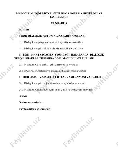 dialogik nutqni rivojlantirishga doir mashg‘ulotlar jamlanmasi — DOCX