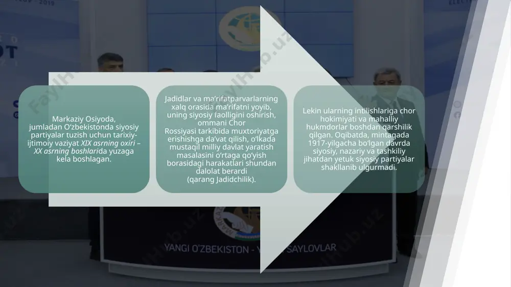siyosiy partiyalarning fraksiyalari, qoraqalpogʻiston respublikasi joʻqorgʻi kengesi hamda mahalliy davlat hokimiyati vakillik organlarida partiya guruhlari tuziladi. „siyosiy partiyalar toʻgʻrisida“gi qonunda siyosiy partiyalar faoliyatining kafolatlari, ularni tuzish, roʻyxatga olish, partiyalar mulki, ular faoliyatini toʻxtatish tartibi va boshqa masalalar toʻliq koʻrsatib berilgan oʻzbekiston xalq demokratik partiyasiga (qisqacha nomlanishi – oʻzbekiston xdp) 1991-yil 1-noyabrdagi partiyaning taʼsis qurultoyida asos solindi. oʻzbekiston „adolat“ sosial-demokratik partiyasi 1995-yil 18-fevralda partiyaning birinchi taʼsis qurultoyida tashkil topgan. tadbirkorlar va ishbilarmonlar harakati – oʻzbekiston liberal-demokratik partiyasi 2003-yil 15-noyabrda boʻlib oʻtgan taʼsis s’yezdida tashkil topgan. 2008-yil 20-iyun kuni oʻzbekiston „milliy tiklanish“ demokratik partiyasi va oʻzbekiston „fidokorlar“ milliy demokratik partiyasining birlashish qurultoyi boʻlib oʻtib, ikki partiya negizida yangi oʻzbekiston „milliy tiklanish“ demokratik partiyasi tashkil topdi. 2019 yil 24 yanvarda adliya vazirligi tomonidan oʻzbekiston ekologik partiyasi davlat roʻyxatidan oʻtkazildi. foydali adabiyotlar: „oʻzbekiston respublikasining „siyosiy partiyalar toʻgʻrisida“gi qonuni“. ↑ oʻzbekiston respublikasi konstitutsiyasi. oʻz. res. konst. 08.12.1992. ↑ akmal saidov. oʻzme. birinchi jild. toshkent, 2000-yil …