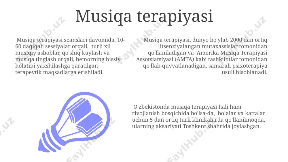 iklar, jumladan, tashvish va depressiya davolashda foydali ekanligi aniqlangan. psixodrama 1920-yillarda j.l. moreno tomonidan vena shahrida ishlab chiqilgan boʻlib, rol oʻynash va spontanlikka asoslangan guruh terapiyasi turi hisoblanadi. ushbu terapiya shaxslararo munosabatlarni yaxshilash, ijtimoiy ko'nikmalarni rivojlantirish va 3-5 kishidan iborat kichik guruhlarda o'tkaziladi. sand terapiyasi dunyoning 50 dan ortiq mamlakatida qo'llaniladigan ushbu usul, psixologik muammolarni, jumladan, travma va stressdan keyingi buzilishlarni davolashda samarali vosita sifatida tan olingan. qum terapiyasi, yoki psixoterapiyaning ushbu shakli, 19-asr oxirida evropaning bir qancha mamlakatlarida, xususan, avstriya va germaniyada paydo bo'lgan va bolalar bilan ishlashda 20 dan ortiq turli texnikalarni o'z ichiga oladi. qum terapiyasi seanslari davomida 25-30 sm chuqurlikdagi maxsus qum qutilari ishlatiladi, bu erda bemor o'z his-tuyg'ularini, qo'rquvlarini va tajribalarini ramziy ravishda aks ettiradi. gruppa terapiyasi guruh terapiyasi, 5-10 kishidan iborat kichik guruhlarda o'tkazilishi mumkin bo'lib, ularning muammolari o'xshash yoki bir-biriga yaqin bo'lishi mumkin, masalan, toshkentdagi stressni boshqarish markazlarida. guruh terapiyasi, individual terapiyaga qaraganda …