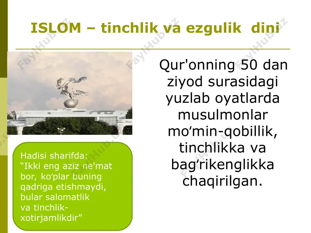 ar hisoblanar ekan. hozirgi kunda mamlakatimizda internetdan foydalanuvchilar soni 20 milliondan oshdi. 24 mingdan ziyod uz domenidagi veb-saytlar faoliyat olib bormoqda. 200 dan ortiq veb-sayt ommaviy axborot vositasi sifatida roʻyxatga olingan. bugungi kunda internet gʻoyaviy kurash va targʻibotning asosiy maydoniga aylanganini ekstremistik va terroristik qarashlarni targʻib qilishdagi oʻrni misolida ham koʻrish mumkin. bmt bosh assambleyasi tomonidan 2006 yil 8 sentyabrda qabul qilingan «bmtning global aksilterror strategiyasi»da yangi uslublar qatorida bioterrorizm hamda internetdan terror maqsadida foydalanishning oldini olish choralarini kuchaytirish alohida qayd etilgan. terroristlar internetdan quyidagi maqsadlarda foydalanadilar gʻoyaviy kurash va targʻibot maydoni din niqobi ostidagi axborot xurujlari arab bahori... «ishid» oʻz maqsadlarini amalga oshirish uchun zamonaviy axborot kommunikasiyalaridan keng foydalanish, internet orqali turli tillarda targʻibot olib borish va puxta ishlangan strategiya asosida virtual jamoatlar tuzish asosiy vazifaga aylangan. ishid tomonidan «the dawn of glad tidings» («quvonchli xabarlar vaqti») nomli «android» ilovasi ishlab chiqilgan. mutaxassislarning qayd etishicha, “al-qoida” oʻz targʻibotining 99% …