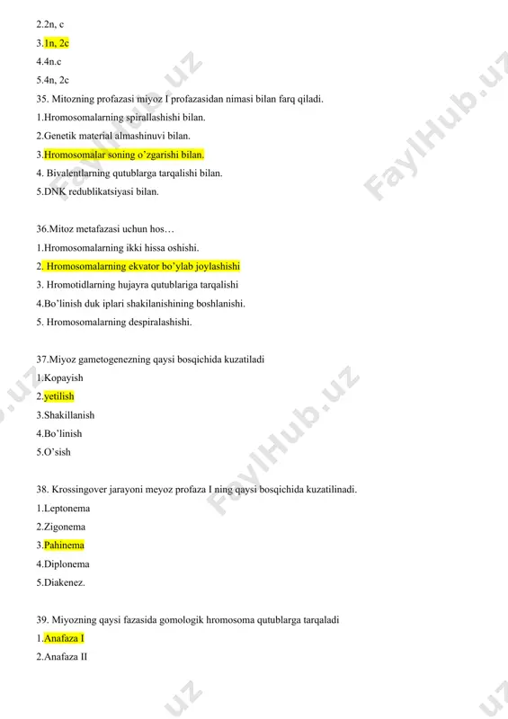 ng ? 1. osmotik bosim bu hujayra ichidagi bosimga teng bo’lgan eritma 2. оsh tuzini 0,9 % eritmasi 3. vaqtincha qon quyishdan oldin quyiladigan eritma 4. osmotik bosim bu hujayra ichidagi bosimga nisbatan yuqori bo’lgan eritma 5. оsh tuzini 1,0 % da yuqori bo’lgan eritmasi 6. yiringli yaralarni davolashda ishlailsa eritma 30. fiziologik eritma uchun tegishli bo’lganlrni aniqlang ? 1. osmotik bosim bu hujayra ichidagi bosimga teng bo’lgan eritma 2. оsh tuzini 0,9 % eritmasi 3. vaqtincha qon quyishdan oldin quyiladigan eritma 4. osmotik bosim bu hujayra ichidagi bosimga nisbatan yuqori bo’lgan eritma 5. оsh tuzini 1,0 % da yuqori bo’lgan eritmasi 6. yiringli yaralarni davolashda ishlailsa eritma 31. odam eritrositlarini osh tuzi eritmasiga solishdi, bir necha minutdan keyin eritrositlar hajmi kattalshib yorilib ketti.bu qanday eritma. 1.izotonik 2.gipertonik 3.gipotonik 4.vagotonik 5.osmotik 32. difuziya jarayonida erigan moddalar molekulalari… qarab yo’naladi 1.konsentratsiyasi katta tomonga qarab 2. konsentratsiyasi kichik tomonga qarab 3.hech bir …