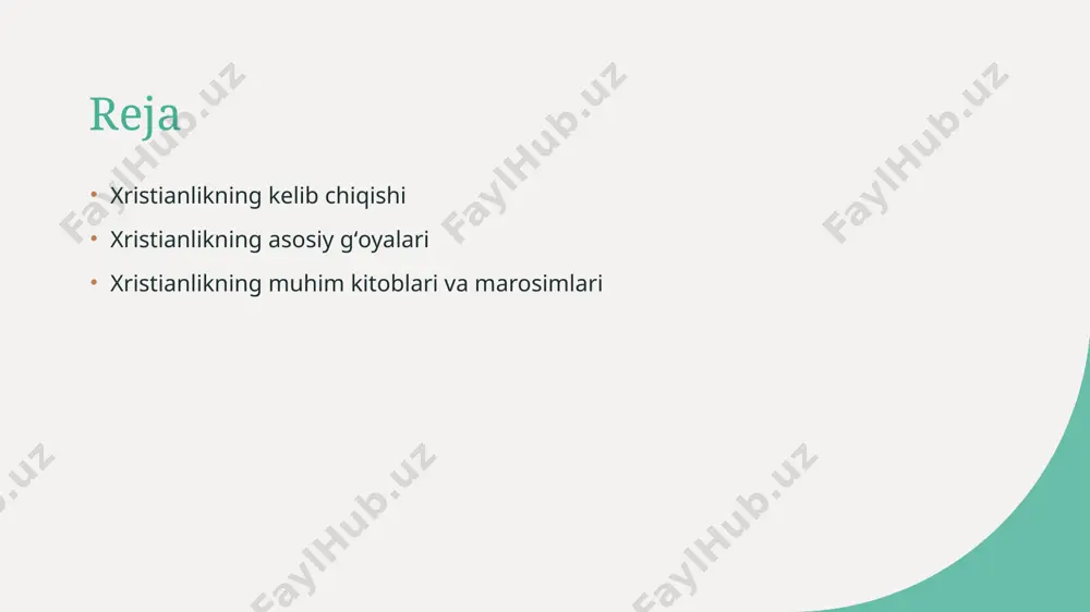 a ta'siri. 1 xristianlik va yahudiylik xristianlik, yuqori ijtimoiy kitobda keltirilgan yahudiylik an'analariga tayanadi. ikkala din ham bir xudoga ishonish va axloqiy qoidalarni ta'kidlaydi. 2 xristianlik va islom xristianlik va islom o'rtasida ko'plab umumiy tushunchalar mavjud. ikkala din ham payg'ambarlik va oxirat hayoti haqida ma'lumot beradi, bu esa muloqotni rivojlantiradi. 3 dinlararo dialog xristianlik boshqa dinlar bilan ochiq muloqot olib boradi. bu, dinlararo tushunishni rivojlantirib, tinchlik va hamjihatlikka erishishga yordam beradi. xristianlikning asosiy gʻoyalari: muqaddas uchlik va uning ahamiyati. 1 muqaddas uchlik xristianlikda muqaddas uchlik, otaning, o'g'ilning va muqaddas ruhi'nin birligini anglatadi. bu tushuncha dinning asosiy g'oyalaridan biridir. 2 teologik asoslar muqaddas uchlik, xristian teologiyasida tanqidiy ahamiyatga ega. u xudo va inson o'rtasidagi munosabatlarni chuqur anglashga yordam beradi. 3 tarixiy asoslar 4-asrda nisea kengashida tasdiqlangan muqaddas uchlik, xristianlik tarixida muhim bosqich bo'lib, dinning birlashuviga asos bo'lgan. 4 madaniy ta'sir muqaddas uchlik, ko'plab san'at va adabiyot asarlarida aks etgan. bu tamoyil, …