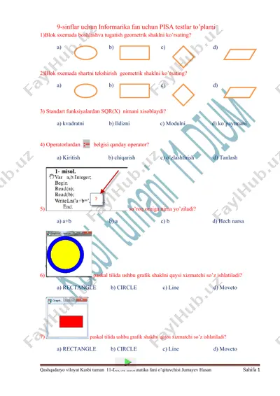 9-sinflar uchun informarika fan uchun pisa testlar to’plami — DOCX