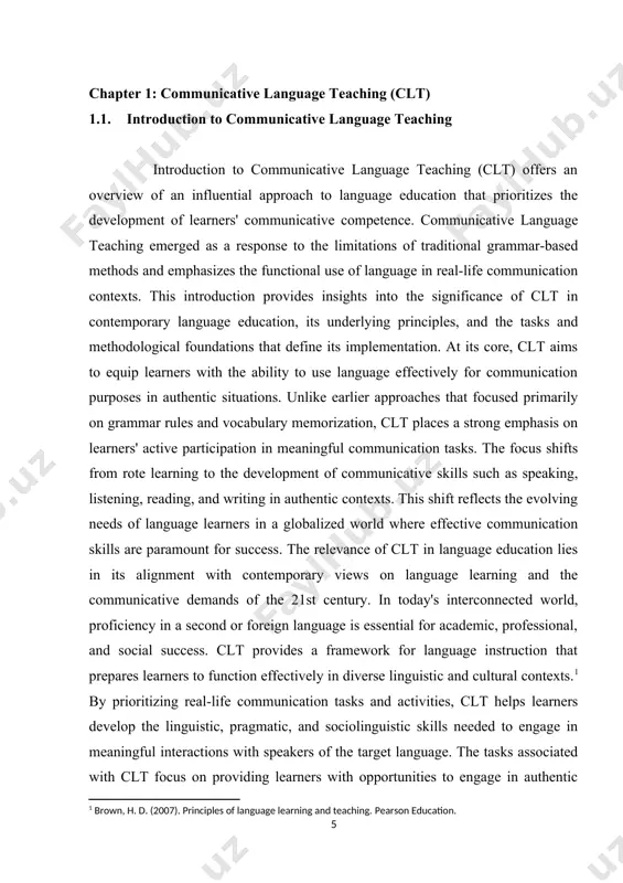 needs of language learners in a globalized world where effective communication skills are paramount for success. the relevance of clt in language education lies in its alignment with contemporary views on language learning and the communicative demands of the 21st century. in today's interconnected world, proficiency in a second or foreign language is essential for academic, professional, and social success. clt provides a framework for language instruction that prepares learners to function effectively in diverse linguistic and cultural contexts. by prioritizing real-life communication tasks and activities, clt helps learners develop the linguistic, pragmatic, and sociolinguistic skills needed to engage in meaningful interactions with speakers of the target language. the tasks associated with clt focus on providing learners with opportunities to engage in authentic communication and use language for genuine purposes. these tasks are designed to simulate real-world communication situations and encourage learners to negotiate meaning, express ideas, and solve problems …