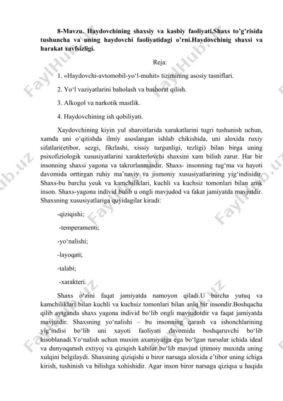 haydovchining shaxsiy va kasbiy faoliyati — DOCX