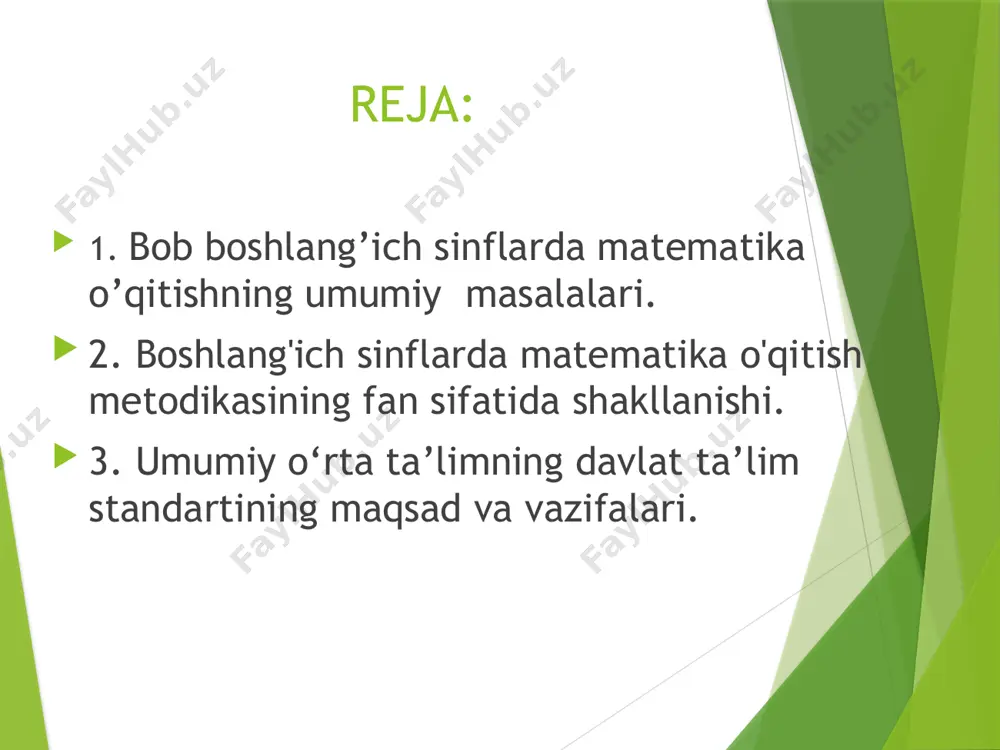 larning darajasiga bog`liq, shuningdek, dars alohida qismlarning o`zaro bog`liqligini qanday amalga oshirilishiga, o`quvchilarning nazariy va metodik tayyorgarligiga bog`liq. hozirgi zamon o`qituvchisi o`zida yuqori professional pedagogik madaniyatni, demokratik kelajkni ko`ra bilish sifatlarini mujassamlashtirish; o`zi o`qitadigan fanning so`nggi yutuqlarini, pedagogik va metodik nazariyani yaxshi bilish; psixologiya ma'lumotlariga asoslanishi; o`quvchilarning aqliy va axloqiy rivojlanishi usullarini izlashi kerak. dars samaradorligi o`quv materialining mazmuni bilan uni o`qitish metodlari bilan o`quvchilarning faoliyatlari orasidagi bog`lanishlarning darajasiga bog`liq, shuningdek, dars alohida qismlarning o`zaro bog`liqligini qanday amalga oshirilishiga, o`quvchilarning nazariy va metodik tayyorgarligiga bog`liq. 1. murakkab darslar - boshlang`ich sinflarda eng ko`p o`tiladi. tuzilishi: 1. uy vazifasini tekshirish. 2. maxsus og`zaki mashqlar. 3. o`quvchilar oldiga dars maqsadini qo`yish. 4. yangi materialni idrok qilishga tayyorlash. 5. yangi materialni o`rganish. 6. yangi materialni mustahkamlash. 7. o`tilganlarni takrorlash. 8. darsni yakunlash va uyga vazifa berish. yangi materialni o`rganish darslari - murakkab va yangi materialni o`rganish darslari tuzilishi jihatidan o`xshash. ammo, yangi materialni …