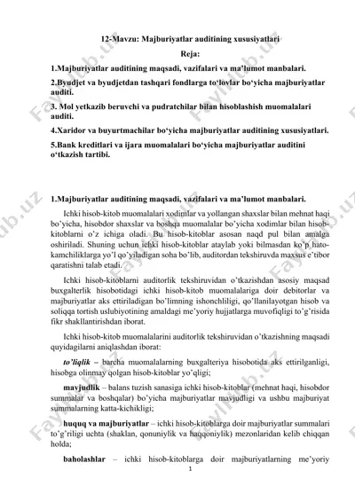 majburiyatlar auditining xususiyatlari — DOCX