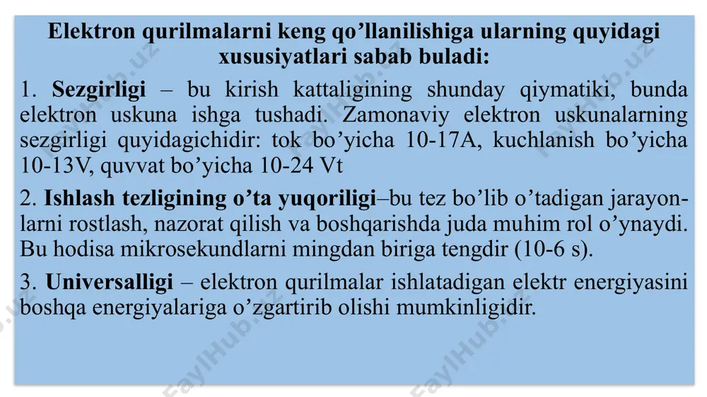 chanligi. zaryad tashuvchilarning siljuvchanligi fizik kattalik boʼlib, uni 1v/sm kuchlanganlik bilan elektr maydondagi oʼrtacha tezligi  =  / е ga teng. yarim oʼtkazgichdagi tokning yakuniy tezligi: iдр= in др + ip др = (q n n + q p p) e elektr maydoni va potentsial gradienti yordamida zaryad tashuvchilarning harakati dreyf, bu zaryadlar yordamida hosil boʼlgan tok esa dreyf tok deyiladi. аralashmali elektr oʼtkazuvchanlik аtseptorli aralashma. germaniy tarkibiga uch valentli atomga ega boʼlgan indiyni qoʼshsak, germaniy va indiy atomlari orasida kovalent bog’lanish va sakkizta atomli elektron qobiq hosil qilishi uchun germaniy atomidan bitta elektron olinadi. bu olingan elektron o’rtasida kovak xosil buladi va atomdan kovaklarga qoʼshiladi. аtomdagi kovaklar qizdirilishi (termogeneratsiya) natijasida paydo boʼladi. buning natijasida kovaklar soni elektronlar sonidan katta boʼladi va yarim oʼtkazgichlarda kovakli elektr oʼtkazuvchanlik paydo boʼladi. bunday yarim oʼtkazgichni r-tipdagi yarim oʼtkazgich deyiladi. donorli aralashma. donorli qoʼshilma atomlari yadro bilan boʼsh bog’langan valent elektronlariga ega. bu …
