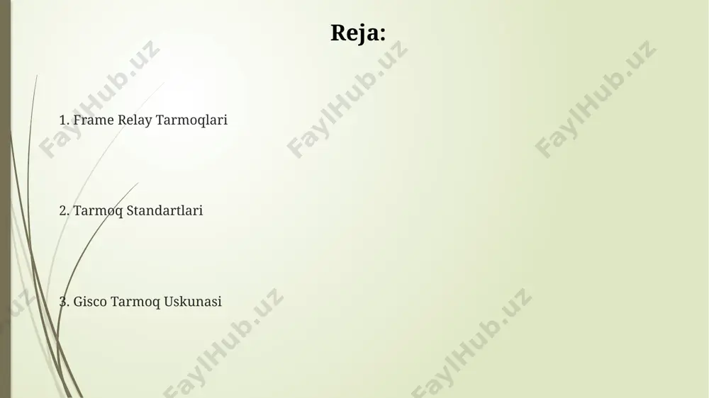 an ortiq kompyuterni birlashtirgan yirik korxonalar tarmog'ida ishlatilib, 99,9% ishonchlilikni ta'minlaydi. frame relay tarmoqlari umumiy ma'lumot xalqaro standartlarga muvofiq, frame relay tarmoqlari, ccitt (hozirgi itu-t) ning tavsiyalariga asosan ishlab chiqilgan bo'lib, dunyoning turli burchaklaridagi tarmoqlar o'rtasida ulanishni soddalashtiradi va 1990-yillarning boshlarida keng qo'llanila boshlandi. frame relay tarmoqlari yuqori tezlikdagi ma'lumot uzatishni ta'minlaydi, masalan, 64 kbps dan 2 mbps gacha bo'lgan tezliklarda, bu esa o'zbekistonning katta shaharlarini, toshkent va samarqand kabi, yuqori sifatli aloqa bilan bog'lash imkonini beradi. frame relay, xato nazoratini ta'minlash uchun crc (cyclic redundancy check) algoritmini qo'llaydi va paketlarni 16 bitli dlci (data link connection identifier) orqali aniqlaydi, bu esa ma'lumotlar uzatish samaradorligini oshiradi. frame relayning afzalliklari va kamchiliklari frame relay tarmoqlari nisbatan arzon bo'lib, 100 dan ortiq foydalanuvchilar uchun ma'lumotlarni samarali tarqatishni ta'minlaydi, lekin xatoliklarni aniqlash imkoniyati cheklangan. frame relay texnologiyalari 90-yillarning o'rtalarida keng tarqalgan bo'lsa-da, hozirgi zamon standartlari, masalan, mpls bilan taqqoslaganda, kamroq xavfsizlik va kamroq …