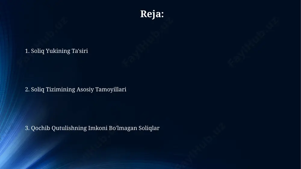 siyasi shakli yangilandi va unda 10 dan ortiq turdagi daromad turlari, shu jumladan, dividendlar, foizlar va mulkdan olingan daromadlarni ko'rsatish talab etiladi. noto'g'ri yoki to'liq bo'lmagan ma'lumotlar bilan taqdim etilgan soliq deklaratsiyasi, 100 000 so'mdan 1 000 000 so'mgacha jarima solishga sabab bo'lishi mumkin. soliq majburiyatining kelib chiqishi yuridik shaxslar uchun soliq majburiyati ro'yxatdan o'tgan kundan boshlab, fizik shaxslar uchun esa daromad olish yoki mulk sotib olish bilan bir vaqtning o'zida kelib chiqadi. soliq majburiyatining kelib chiqishi, 2023 yilgi soliq kodeksining 15-moddasida aniqlangan ta'riflarga va me'yorlarga muvofiq amalga oshiriladi. soliq nazorati soliq nazorati tizimida qo'llaniladigan elektron hisobotlar va ma'lumotlar almashinuvi jarayonlarini avtomatlashtirish darajasi 80% dan oshgan, bu esa nazorat samaradorligini oshirdi. soliq nazorati davomida o'tkaziladigan tekshirishlar soni o'rtacha 15-20% ga oshgan bo'lib, bu soliq to'lovchilarning hisobotlarining aniqligi va to'liqligiga qaratilgan. soliq bazasi soliq bazasining hisoblanishiga ta'sir etuvchi omillar orasida inflyatsiya darajasi, yalpi ichki mahsulot (yaim) o'sishi va valyuta kursi o'zgarishi …