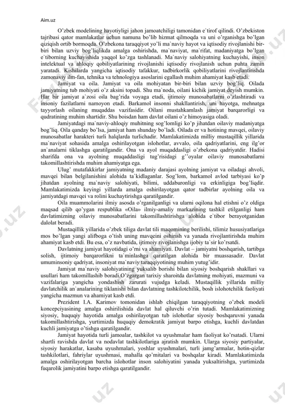 aqlab qolgan holda, boshqa halqlar tajribalaridan ijodiy foydalanish orqali ijtimoiy taraqqiyotning o’ziga hos modelini yaratadi. jamiyat hayotiga barqarorlik va beqarorlik ham hos. har bir inson o’z oldiga qo’ygan maqsadlariga erishish uchun osoyishtalik va tinchlikka muhtoj bo’lgani kabi, jamiyat ham o’z oldiga qo’ygan vazifalarni ado etishi uchun ijtimoiy-siyosiy barqarorlikka ehtiyoj sezadi. barqarorlik – jamiyat taraqqiyotining tadrijiy rivojlanishi, ijtimoiy tizimning muayyan darajadagi bir tekis faoliyat ko’rsatish imkoniyatidir. u turg’unlik tushunchasidan keskin farqlanadi. ijtimoiy-siyosiy turg`unlik tushunchasi jamiyatdagi mavjud siyosiy, iqtisodiy, ma`naviy tizimning tanazzuli alomatidir. jamiyatda barqarorlik beqarorlik bilan, inqiroz gullab-yashnash bilan almashib turishi ham mumkin. jamiyatning ma`naviy, iqtisodiy, siyosiy, huquqiy sohalarida muayyan yutuqlarga erishilgach, ijtimoiy imkoniyatlar ruyobga chiqarilib bo’lgach, uning bundan keyingi taraqqiyoti yo’lida yangi muammolar tug’iladi va ularni hal etish vazifasi paydo bo’ladi. jamiyat a`zolarining ma`naviy salohiyati, milliy psihologiyasi, tabiiy ravishda mavjud siyosiy tuzum kishilarni boshqarishning o’ziga hos usullarini hayotga tadbiq etadi. insoniyat hayoti tarixida jamiyat barqarorligini ta`minlashning monarhiyaga asoslangan, aristokratik, totalitar …