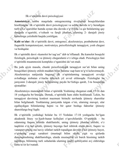 ilk oʻspirinlik davri psixologiyasi — DOCX