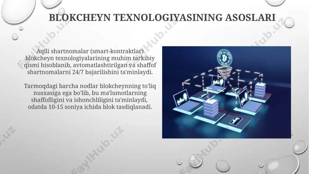 bu maʼlumotlarning oʻzgartirilmasligini va tarmoqning xavfsizligini taʼminlaydi; 256-bitli xesh funksiyalari qoʻllaniladi. e'tiboringiz uchun rahmat @taqdimot_robot image3.png image4.jpg image5.jpg image6.jpg image7.jpg image8.jpg image9.jpg image10.jpg image11.jpg image12.jpg image13.jpg image1.png