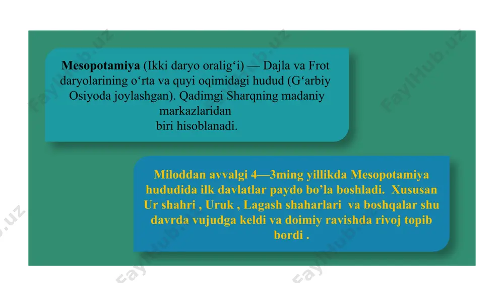 boshlangan. mil.avv. 2600-yillar atrofida kish shahrining podshosi uruk shahrining podshosi gilgamesh (mashhur doston qahramoni) tomonidan taxtdan tushiriladi. asarlarda qahramon gilgamesh butun shumer shahr - davlatlarini birlashtiradi – deb aytiladi. rivoyatlarga ko‘ra, u asil kelib chiqish jihatdan xudoning o‘g‘li bo‘lib, mahalliy aholi tomonidan o‘limidan so‘ng xudo sifatida ulug‘langan image2.png image3.png image4.jpeg image5.jpeg image6.png image7.png