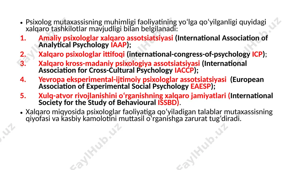 an ishlay olishi, xarakterlarni tushuna olishi, nafaqat psixologik bilimga, balki psixologik sezgiga ham ega bo'lishi kerak. psixologning kasbiy faoliyati uchun muhim bo'lgan kommunikativ fazilatlarini jozibadorlik, xushmuomalalik, boshqa odamni tinglash va tushunish qobiliyati deb hisoblash mumkin. umuman olganda, ushbu fazilatlar majmuasi ko'pincha "muloqot qobiliyati" deb ataladi. "aloqa iste'dodi" ning tuzilishi shaxsiyatning beshta blokini o'z ichiga oladi: 1) obyektni to'liq va to'g'ri idrok etish qobiliyati, kuzatish qobiliyati, vaziyatda tezkor yo'nalish topa olish; 2) obyektning ichki xususiyatlari va xususiyatlarini tushunish qobiliyati, uning ma'naviy dunyosiga kirib borishi, chuqur umumiy bilim va gumanistik yo'nalishga asoslangan psixologik sezgi; 3) hamdardlik qobiliyati, hamdardlik, odamga mehr va hurmat, yordam berishga tayyorlik; 4) introspektsiya qobiliyati, o'z shaxsiyatiga va boshqa odamlarning shaxsiyatiga qiziqish;• 5) o'zini va aloqa jarayonini boshqarish qobiliyati, diqqatli bo'lish, tinglash, xushmuomalalik, aloqa o'rnatish qobiliyati, ishonchni uyg'otish, hazil tuyg'usiga ega bo'lish xx asr ingliz tilidagi psixologik adabiyotlarda ijtimoiy sohada ishlaydigan mutaxassislarning, shu jumladan psixologlarning emotsional kuyish sindromiga moyilligi …