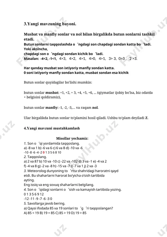 "butun sonlarni taqqoslash" dars ishlanmasi - Page 5