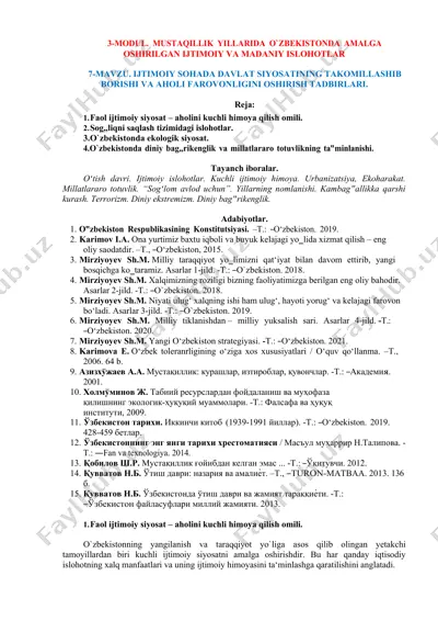 o‘zbekistonda ijtimoiy va madaniy islahotlar — DOC