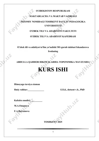 abdulla qahhor hikoyalarida toponimika mavzusida — DOCX