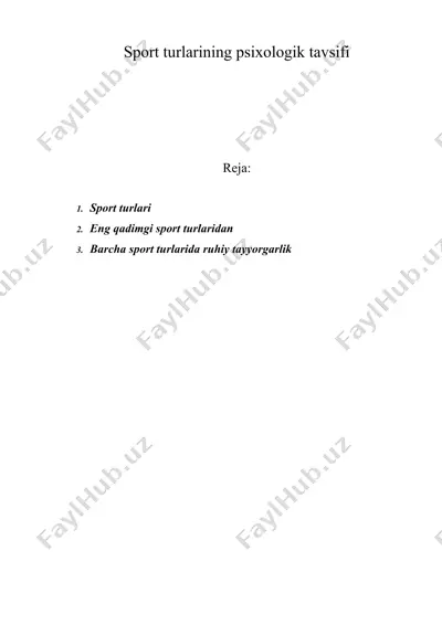 sport turlarining psixologik tavsifi — DOC