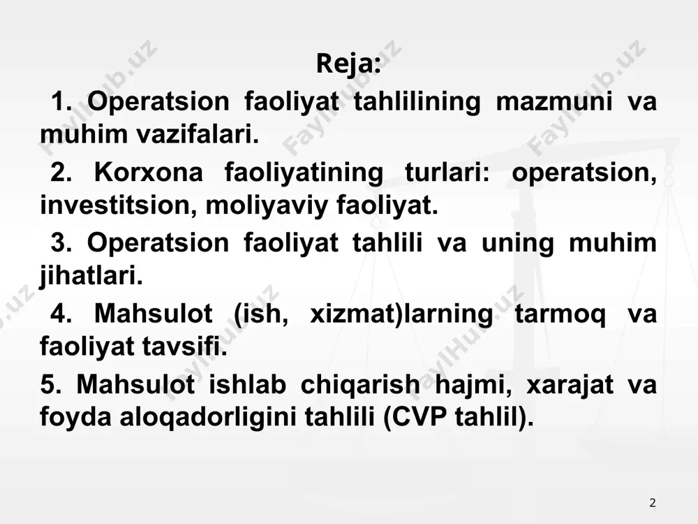 kil qilgan va hisobot yilga kelib 76,18 % ga oshgan. eskirish darajasi ham mos ravishda o’tgan yilgi 34,01 % dan, hisobot yiliga kelib 23,82 % ga tushgan. joriy yilda jamiyatda yaroqlilik darajasini 10,19 % ga oshganligi va eskirish darajasini shunga mos ravishda 10,19% ga tushganligini ijobiy baholasa bo’ladi. yuqorida ta’kidlanganidek, asosiy vositalarning yaroqlilik darajasi joriy va o’tgan yillarda 65-80% ni tashkil qilishi jamiyatda asosiy vositalarning texnik holatini muntazam yaxshilash va nazorat qilib borish yaxshi yo’lga qo’yilganligidan dalolat beradi. asosiy vositalarning harakat ko’rsatkichlarini quyidagicha tasniflash mumkin: asosiy vositalarning kirib kelish (joriy qilish) koffisienti; asosiy vositalarni yangilanish koeffisienti; asosiy vositalarni chiqib ketish koeffisienti; asosiy vositalarni o’rnini qoplash koeffisienti. asοsiy vοsitalarni kirib kelish (joriy qilish) kοeffisienti (kjq) = qayta ishga tushirilgan asοsiy vοsitalar qiymati asοsiy vοsitalarning yil οxiridagi qiymati yangilanish kοeffisienti (kya) = yangi asοsiy vοsitalar qiymati asοsiy vοsitalarning yil οxiridagi qiymati chiqib ketish kοeffisienti (kch) = chiqim qilingan asosiy vositalar qiymati asοsiy …