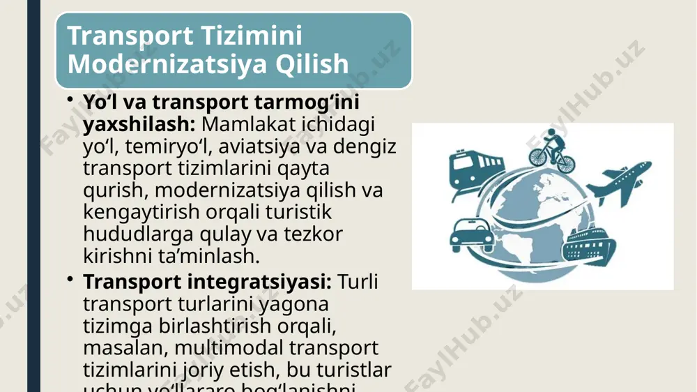 oq muddatli strategiyalar va rejalashtirishni amalga oshirish. monitoring va nazorat tizimlari: investitsiya jarayonlarini doimiy monitoring qilish, loyihalarning bajarilishini baholash va investitsion muhitni yaxshilashga qaratilgan takliflar ishlab chiqish. onlayn platformalar va raqamli xizmatlar onlayn rezervatsiya tizimlari: turistik xizmatlarni qulay va tezkor shaklda taqdim etish uchun interaktiv va mobil ilovalar orqali rezervatsiya tizimlarini joriy etish. raqamli monitoring va tahlil: mijozlar oqimini, ularning tajribasi va xizmat sifatini doimiy monitoring qilish uchun analitik tizimlarni yaratish. virtual ekskursiyalar va interaktiv xaritalar: turistik ob’ektlar va xizmatlar bilan yaqindan tanishish imkonini beruvchi raqamli yechimlarni qo‘llash. zamonaviy raqamli marketing strategiyalari ijtimoiy tarmoqlar va onlayn reklama: turizm brendini rivojlantirish uchun ijtimoiy media platformalari, seo, smm va maqsadli onlayn reklama kampaniyalarini tashkil etish. kontent marketing: turistik hududlar, xizmatlar va mahalliy an’analar haqida sifatli va qiziqarli kontent yaratish hamda tarqatish orqali mijozlar e’tiborini jalb qilish. brend imidjini mustahkamlash: innovatsion marketing kampaniyalari, mijozlar uchun maxsus aksiyalar va interaktiv loyihalar orqali turizm sohasida …
