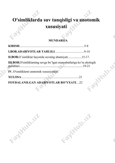 o'simliklarda suv tanqisligi va anatomik xususiyati — DOCX