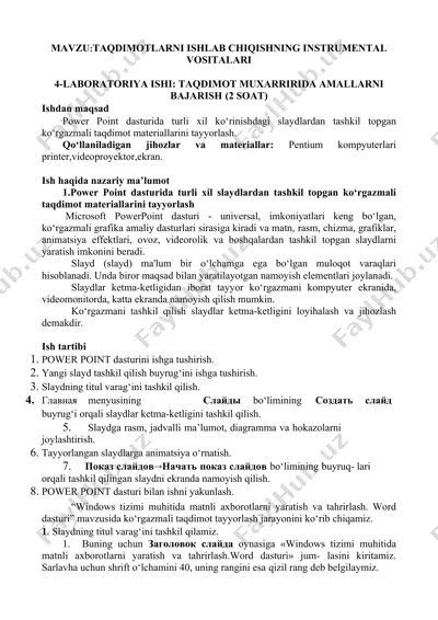 taqdimotlarni ishlab chiqishning instrumental vositalari — DOCX
