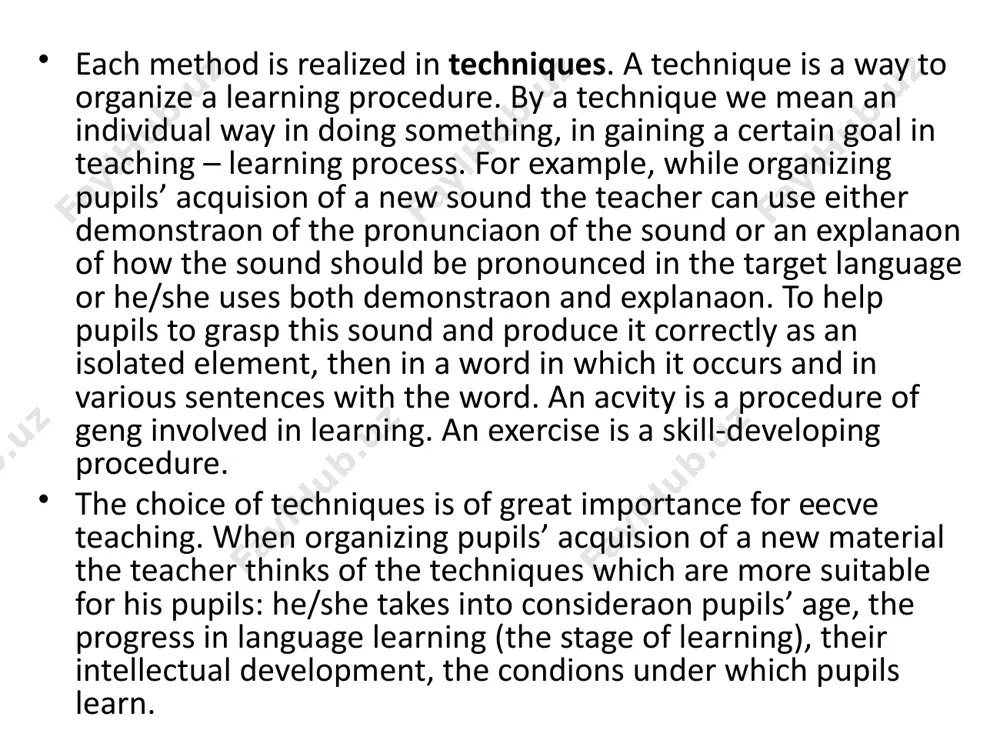 that of monitoring correctness of the utterance), the natural order hypothesis (the acquisition of grammar structures proceeds in a predictable order), the input hypothesis (the relationship between the input and language acquisition shows that learners need comprehensible input), the affective filter hypothesis (learners with high motivation, self-confidence, low anxiety generally do better in language acquisition). humanistic approach humanistic approach emerged as a reaction to the behaviorist approach to teaching with the rigid teacher's control over the learners' behavior. the concern of humanistic tendencies was to enhance people's self-fulfilment and their role in directing their own lives. humanistic approach to language teaching emphasized the value of developing the learner's whole personality, the socialization of an individual in a group, creative activities with music, arts, etc. it was further developed in community language teaching. the method was based on counseling techniques. in lay terms, counseling is giving support to another person. this …