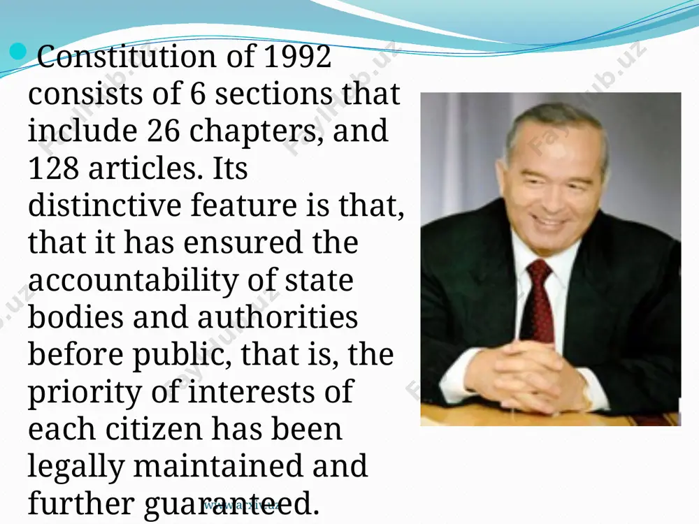 e republic of karakalpakstan, the economic court of the republic of karakalpakstan, the tashkent municipal court, regional, district, town, economic and military courts appointed for a term of five years. the law on courts dated september 2, 1993 defined the legal status of the above courts. www.arxiv.uz www.arxiv.uz the citizens of the republic of uzbekistan enjoy the right to vote and to be elected to representative bodies of power. each constituent has one vote. presidential elections, as well as the elections of the representative bodies of power, are carried out on the basis of universal, equal and direct suffrage by secret ballot. the citizens upon reaching the age of 18 enjoy electoral rights. citizens who are recognized by the court as incapable and persons deprived of liberty cannot be elected or take part in the elections. a citizen of the republic of uzbekistan cannot be simultaneously a deputy in more …