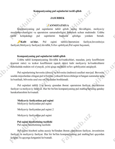 kompaniyaning pul oqimlarini taxlil qilish — DOCX