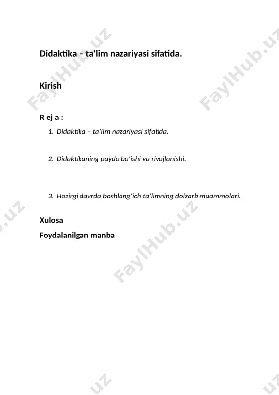 ilar, til ta’limi va tadqiqi mutaxassislari orasida keng ommalashtirishni talab qiladi. mana shuning uchun d.yo`ldoshevaning ushbu o`quv qo`llanmasi oliygoh talabalari va o`qituvchilar uchun juda foydalidir. bu o`rinda shuni alohida ta`kidlash joizki, sovet davri didaktikasida ta’lim maqsadining ilmiy muhokamasi rasm emas edi, chunki ta’lim maqsadi davlat buyurtmasi – davlatning ta’lim oldida qo`ygan bosh vazifasi sanalib, o`sha davrlarda uni muhokama qilinishi, xususan, milliy respublikalarda mutlaqo mumkin emas edi. shuning uchun mustaqillik havosida yayrab nafas olayotgan va dunyo iqtisodiy, ilmiy-madaniy hamjamiyatiga o`zining mustaqil taraqqiyot yo`li asosida shahdam qadamlar bilan kirib borayotgan o`lkamizdagi har bir masala tog`risida, prezidentimizning «yuksak ma`naviyat – yengilmas kuch»asarlarida bayon etgan quyidagi fikrlari ta’lim maqsadiga ham to`la-to`kis aloqadordir: «agar biz… bu o`ta muhim ishni o`z holiga, o`zibo`larchilikka tashlab qo`yadigan bo`lsak, muqaddas qadriyatlarimizga yo`g`rilgan va ulardan oziqlanadigan ma`naviyatimizdan, tarixiy xotiramizdan ayrilib, oxir-oqibatda o`zimiz intilgan umumbashariy taraqqiyot yo`lidan chetga chiqib qolishimiz mumkin. el-yurtimiz ko`p asrlik tarixi davomida bunday mash’um xotiralarni necha bor …