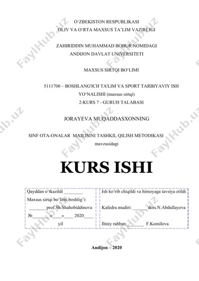 sinf ota-onalar majlisini tashkil qilish metodikasi — DOC