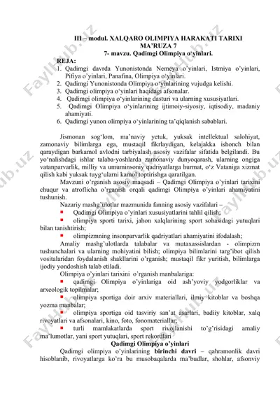 qadimgi olimpiya o‘yinlari tarixi — DOCX