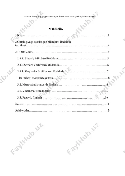 ontologiyaga asoslangan bilimlarni namoyish qilish usullari — DOCX