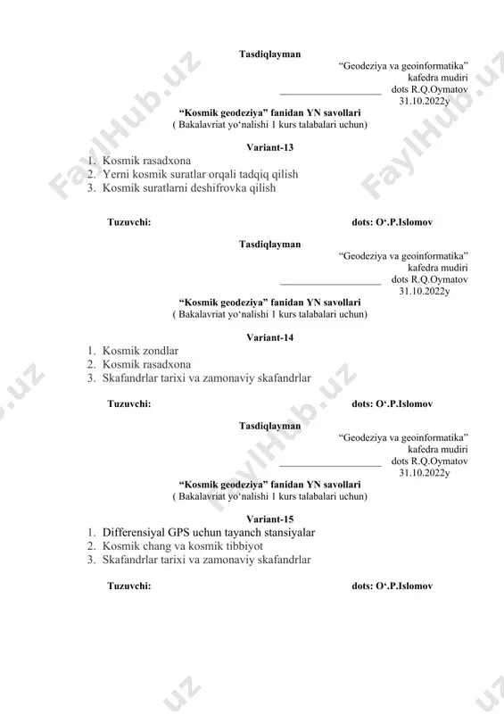 kosmik geodeziya fanidan yn savollari - Page 5