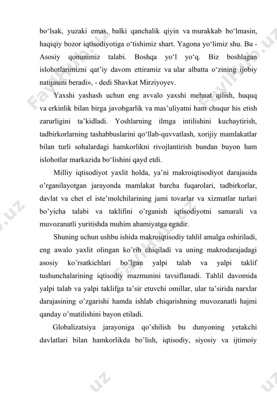 a ulardan mintaqa va hududlarda samarali foydalanish imkoniyatlarini kengaytirish yo’nalishlarida ilmiy asoslangan xulosa va tavsiyalar ishlab chiqish dolzarb muammolardan biri bo’lib qolmoqda. asosiy qism 1.yalpi talab tushunchasi.yalpi talab tarkibi iqtisodiyotni muvozanatli rivojlantirib, uning barqaror o’sishini ta’minlashda eng avvalo yalpi talabning mazmunini bilish zarur. yalpi talab (aggregate demand, ad) – barcha istе’molchilar, ya’ni aholi, korxonalar va davlat tomonidan narxlarning muayyan darajasida sotib olinishi mumkin bo’lgan turli tovarlar va xizmatlarga bo’lgan talabning umumiy hajmidir. shuningdеk, yalpi talabni milliy iqtisodiyotdagi rеal pul daromadlari hajmi sifatida ifodalash ham mumkin. [footnoteref:1] [1: u.a. madrahimov. iqtisodiy o‘sishga yalpi talab va uning tarkibi ta’siri. “iqtisodiyot va innovatsion texnologiyalar” ilmiy elektron jurnali. № 4, iyul-avgust, 2016 yil ] yalpi talab barcha istе’molchilarning turli xil tovarlarga va xizmatlarga bo’lgan talablari yig’indisidan tashkil topadi. bilamizki, tovar va xizmatlar ikki xil bo’ladi: shaxsiy istе’mol tovarlari va tadbirkorlar ishlab chiqarish jarayonida unumli istе’mol qiladigan ishlab chiqarish omillari – yer, kapital va ishchi …