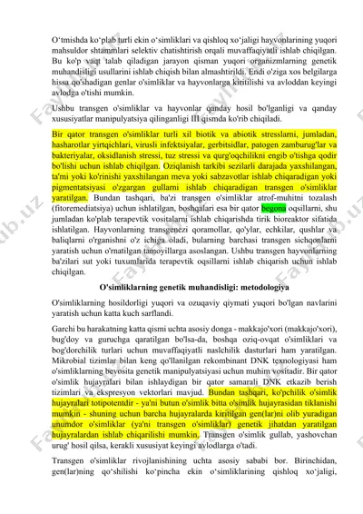 transgen o'simliklar va hayvonlar — DOCX