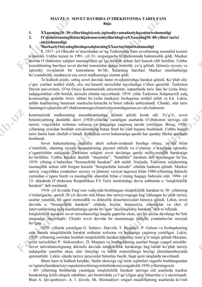 sovet davrida o'zbekistonda tarix fanining rivojlanishi — DOCX