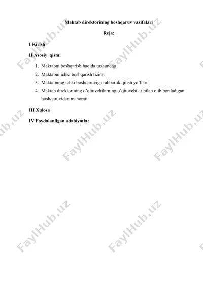 maktab direktorining boshqaruv vazifalari — DOCX