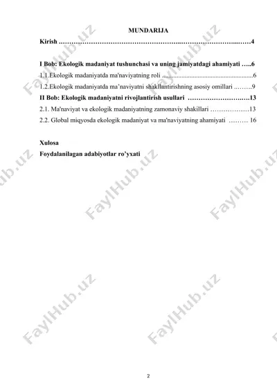 ekologik madaniyatni rivojlantirish — DOCX