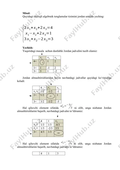 chiziqli algebraik tenglamalar tizimi yechimi — DOCX